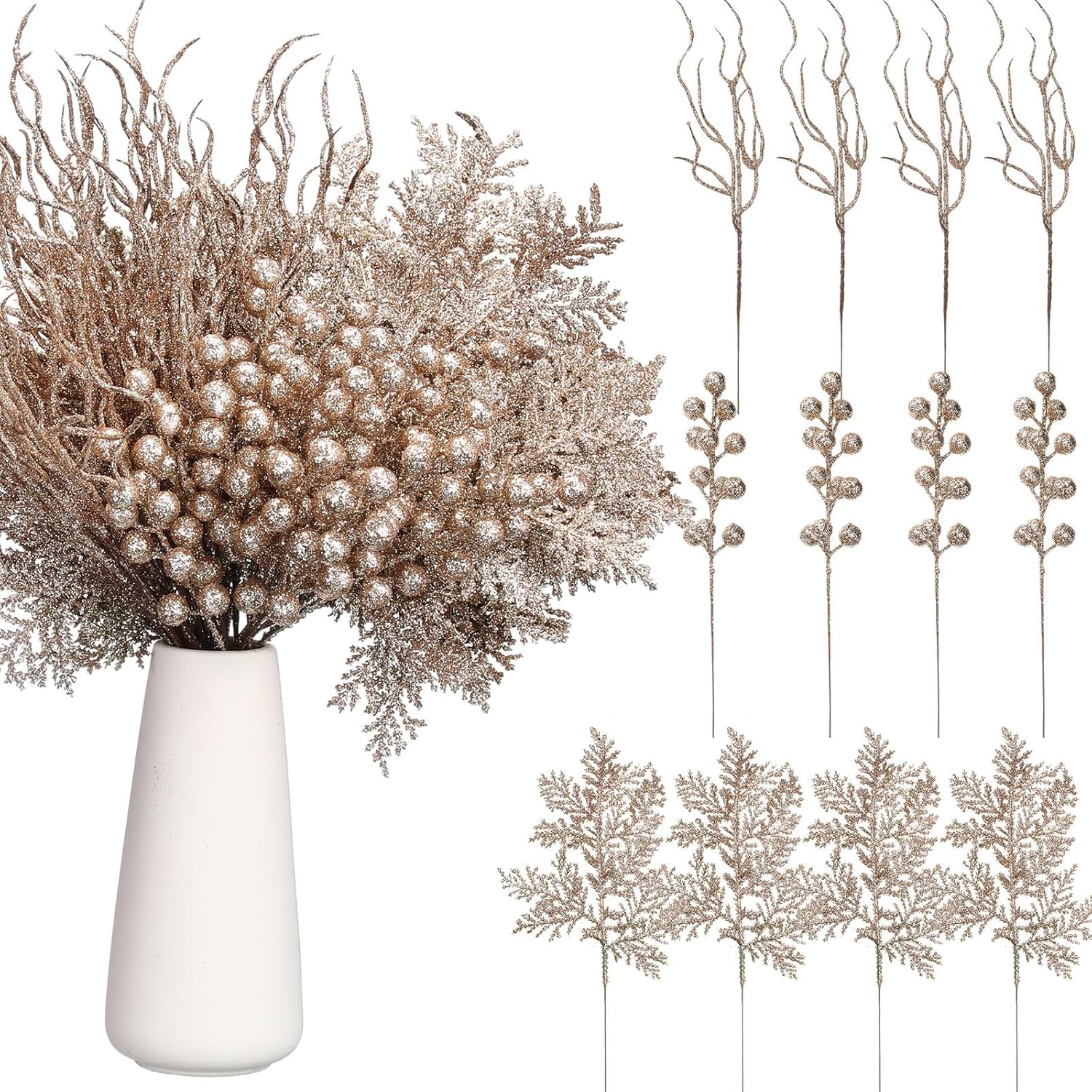 75 Pcs Champagne Gold Christmas Glitter Branches
