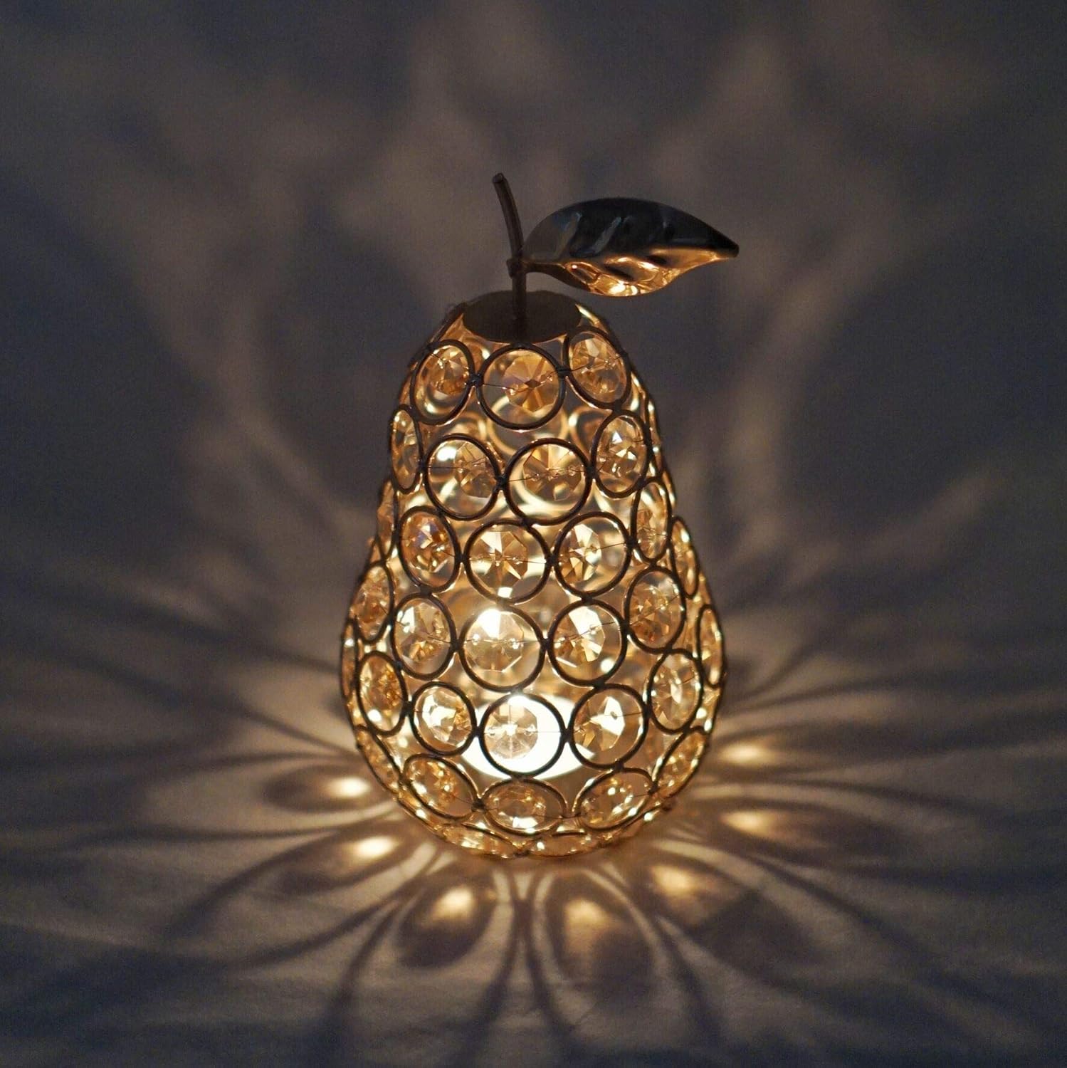 Crystal Pear Ornament with Gold Rings and String Light
