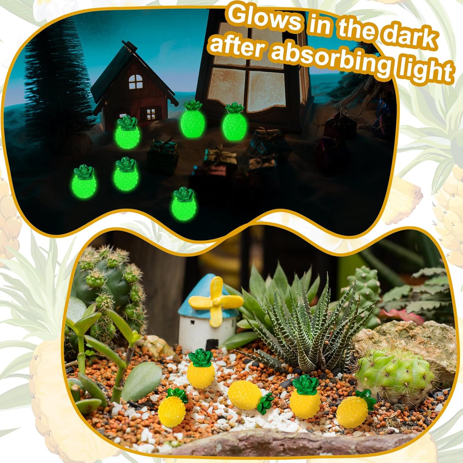 100 Pcs Mini Resin Pineapples Glow in the Dark Decorations