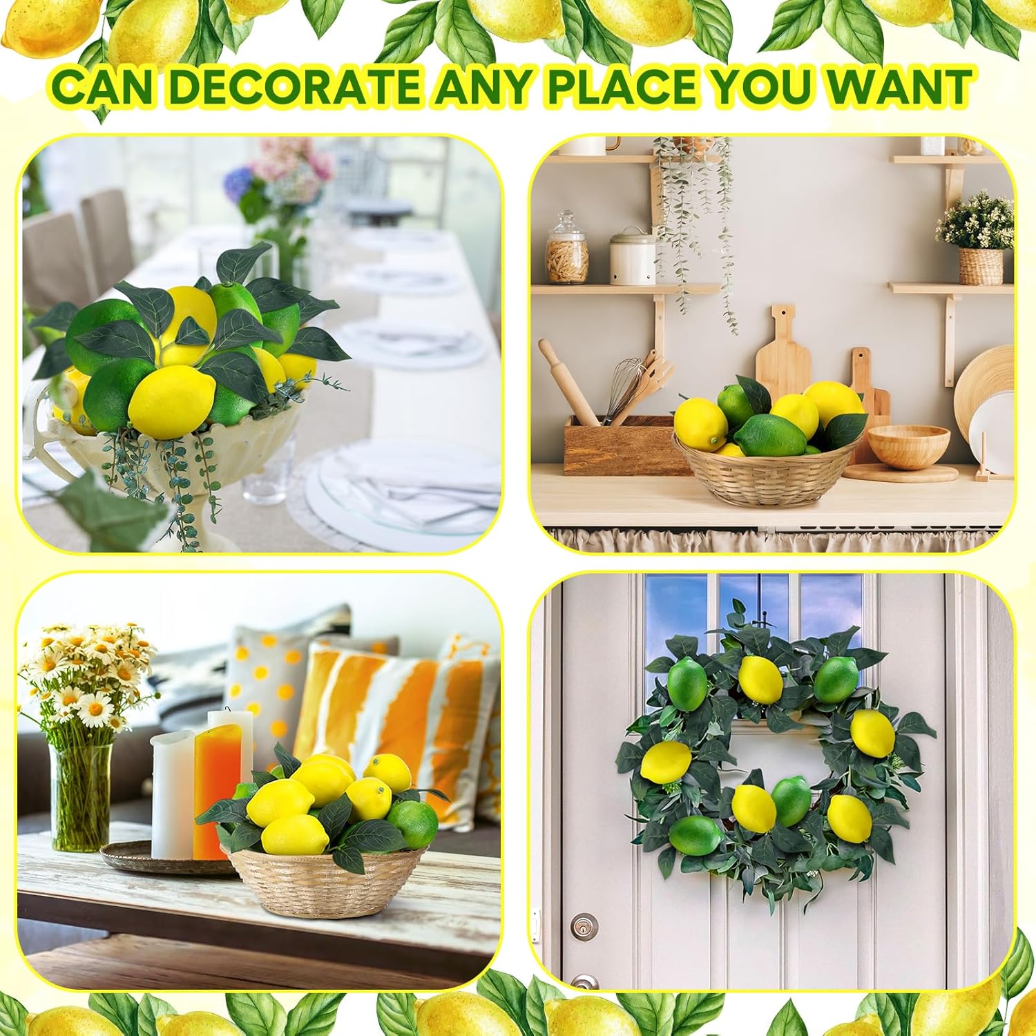 20 Pcs Artificial Lemons Limes with Leaves Decor Set