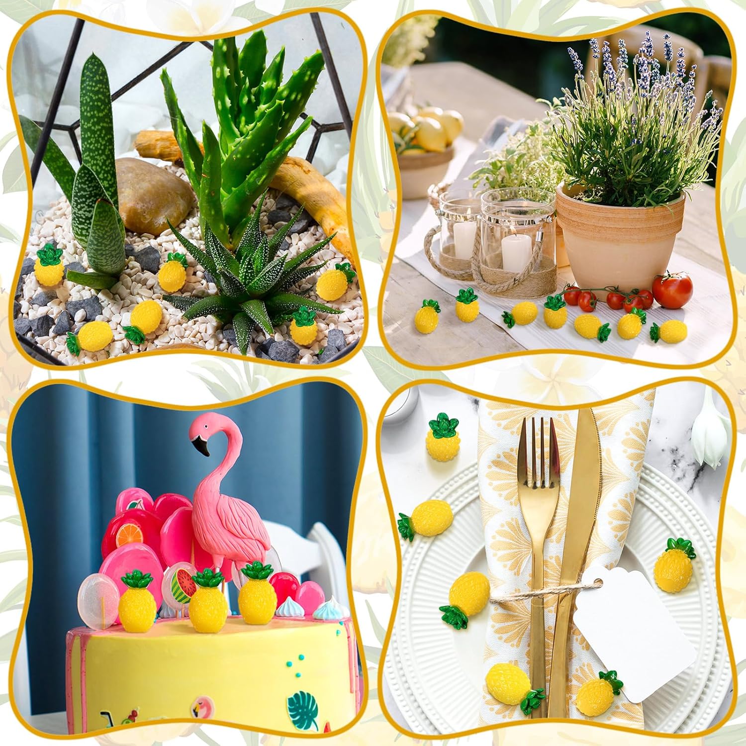 100 Pcs Mini Resin Pineapples Glow in the Dark Decorations