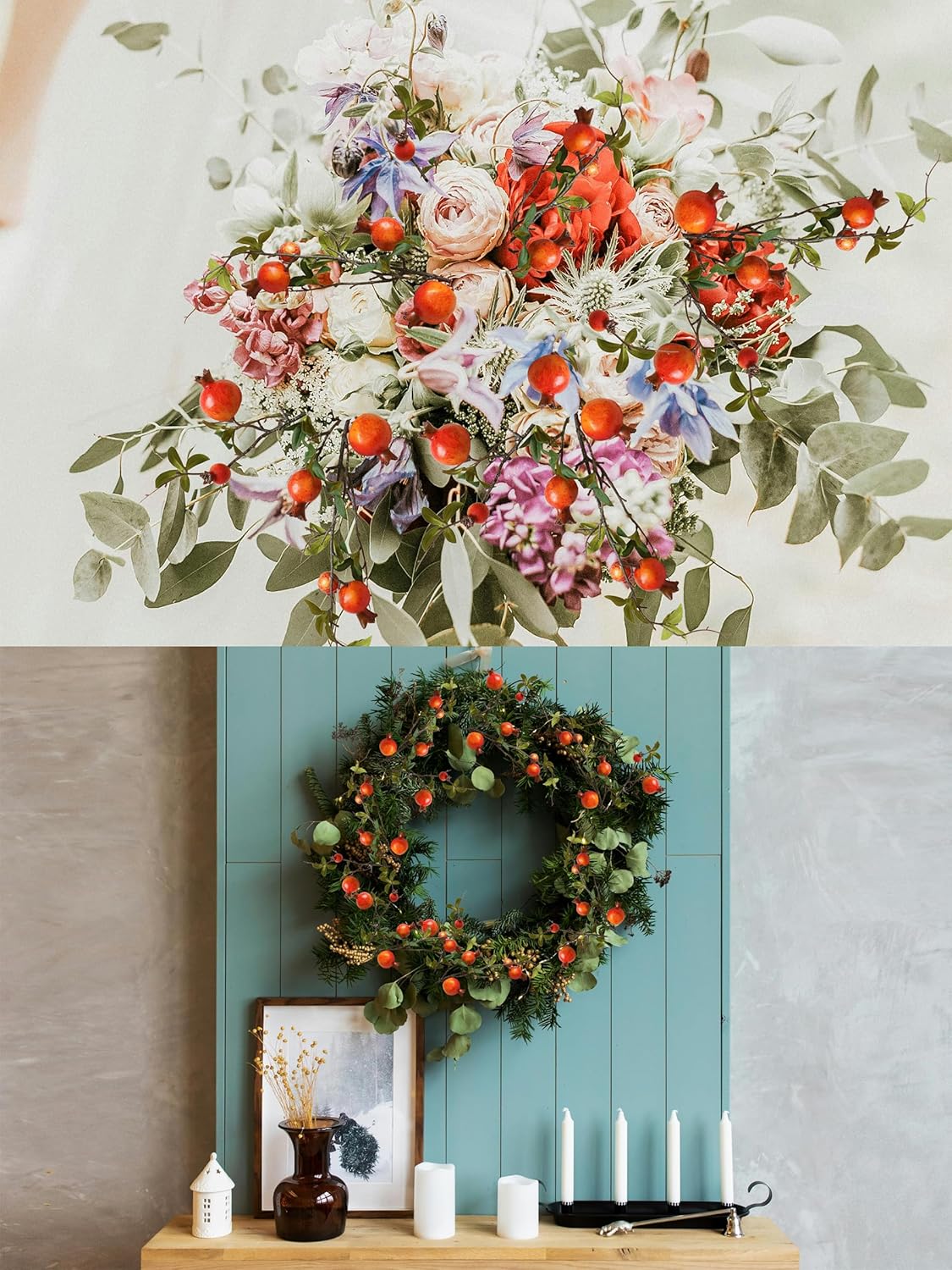 Forlaoers 2pcs Artificial Pomegranate Flowers for Christmas Decorations