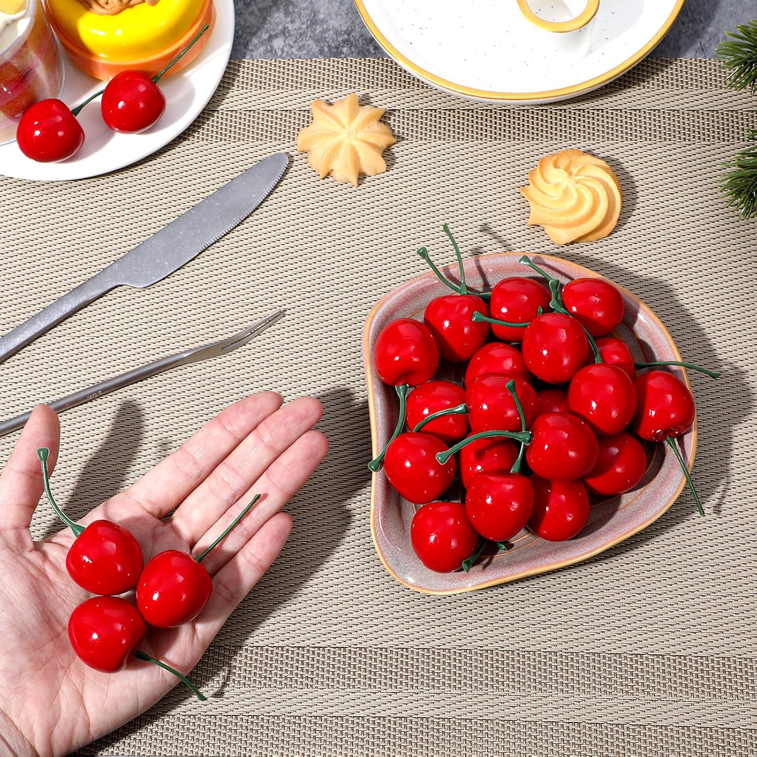 60Pcs Realistic Artificial Cherry Decorations