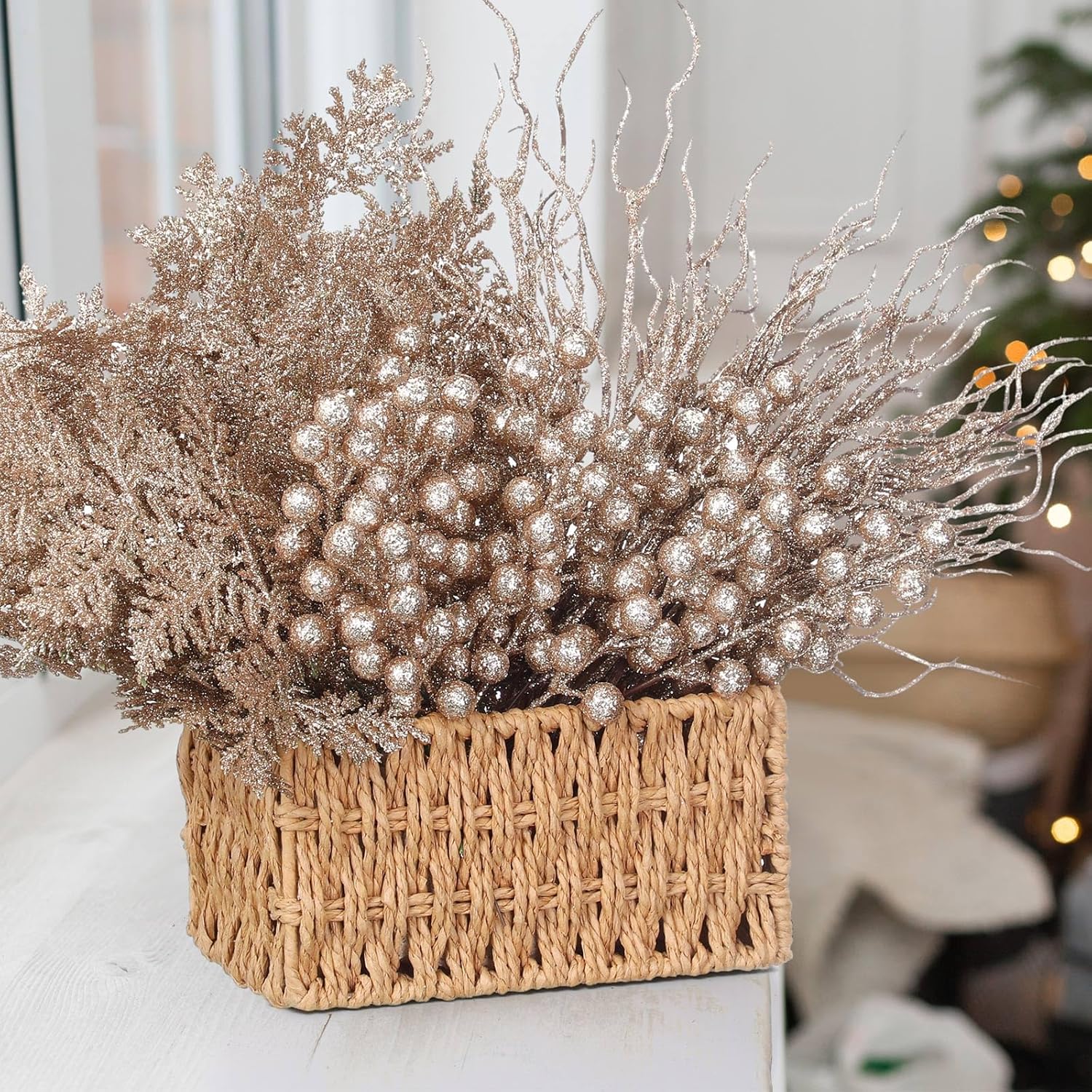 75 Pcs Champagne Gold Christmas Glitter Branches