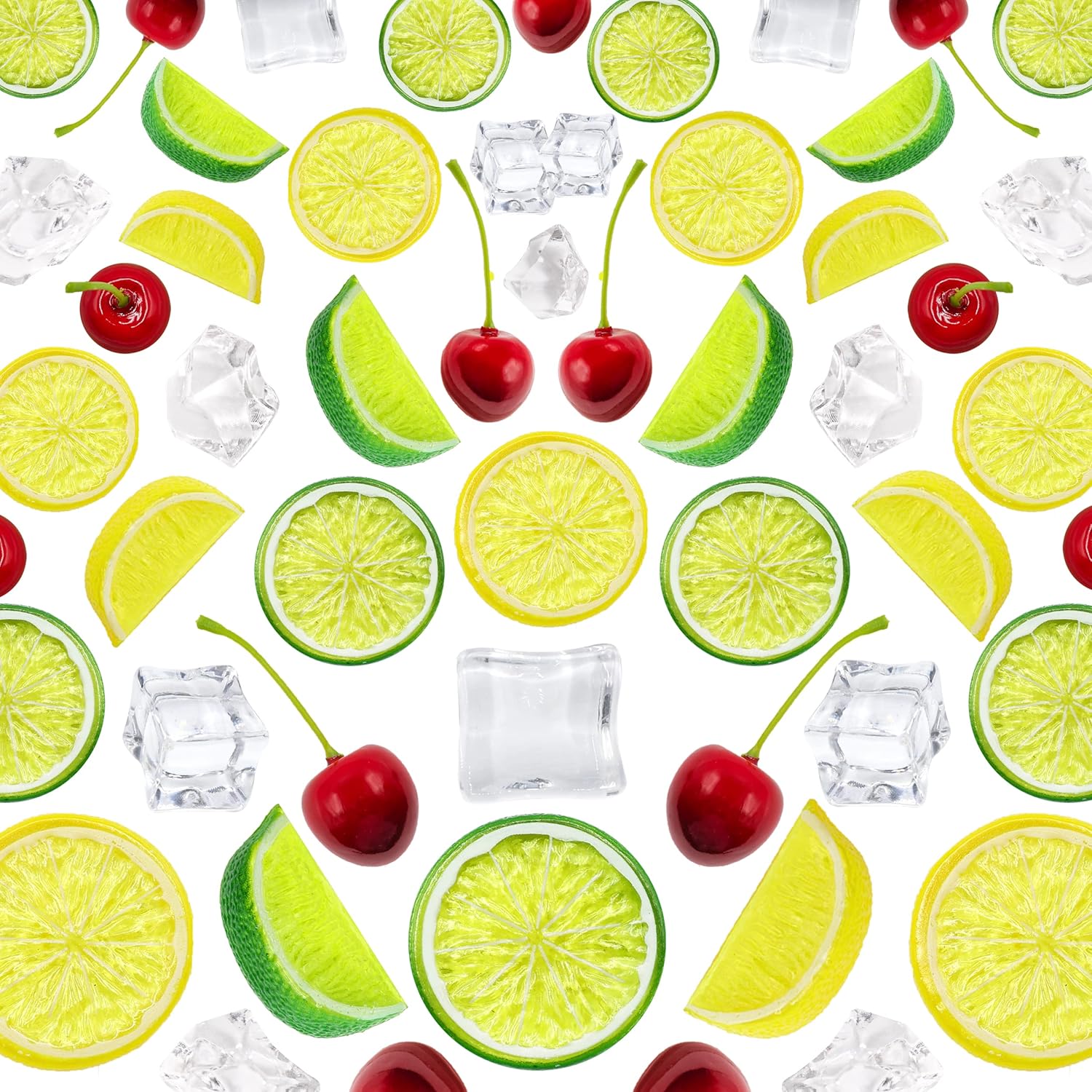 Tevrel 70Pcs Artificial Lifelike Cherries Lemon Slices and Wedges Decor