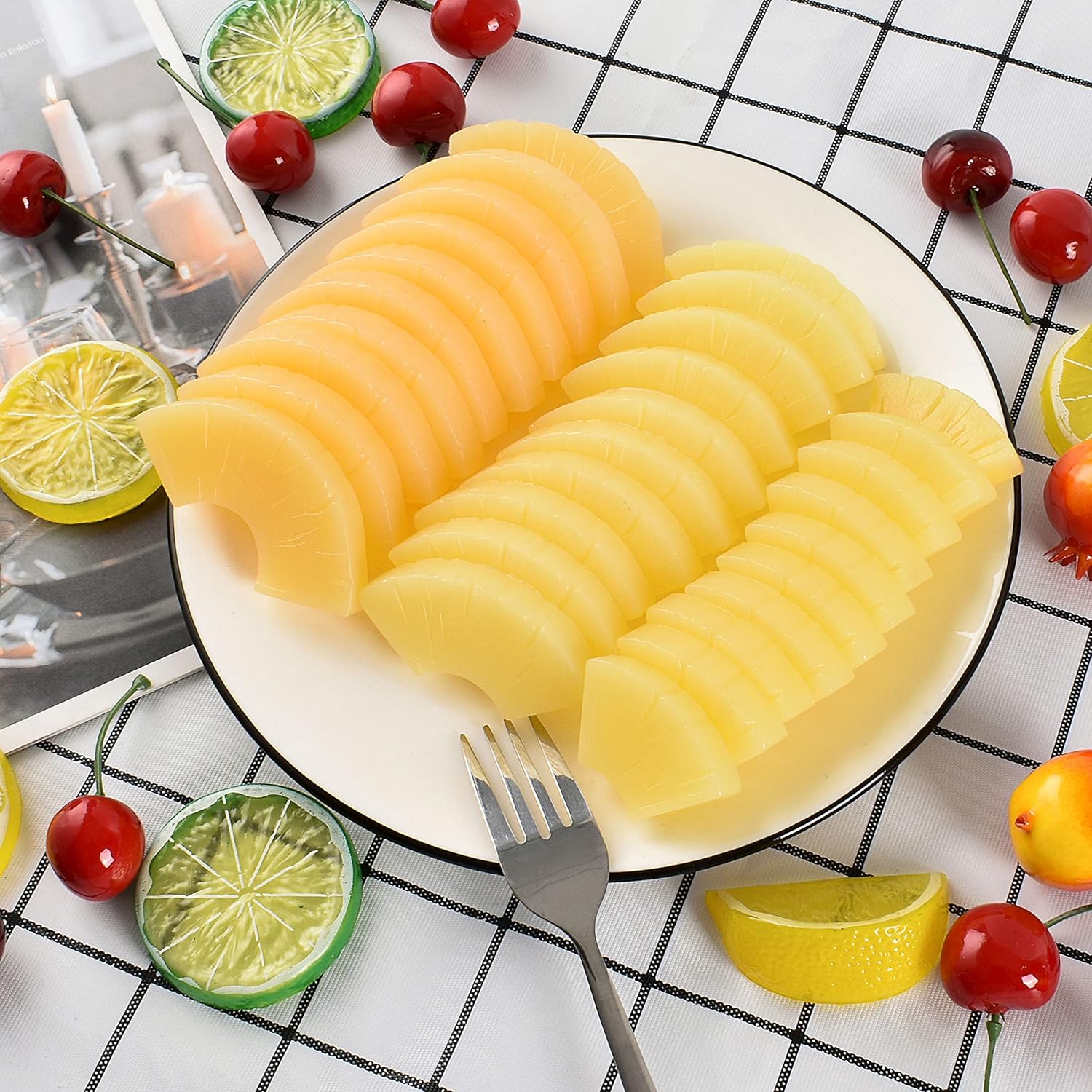 Realistic Artificial Pineapple Slices Set 30pcs Yellow