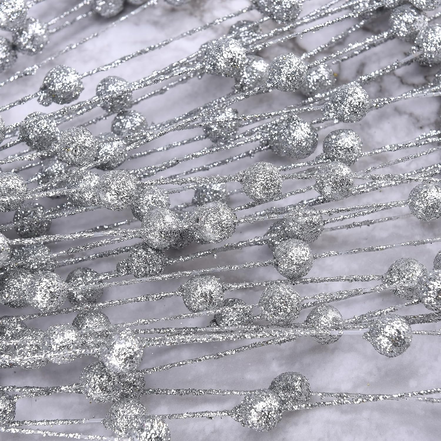 50Pcs Glitter Berry Stem Ornaments 157in Silver Christmas Decor