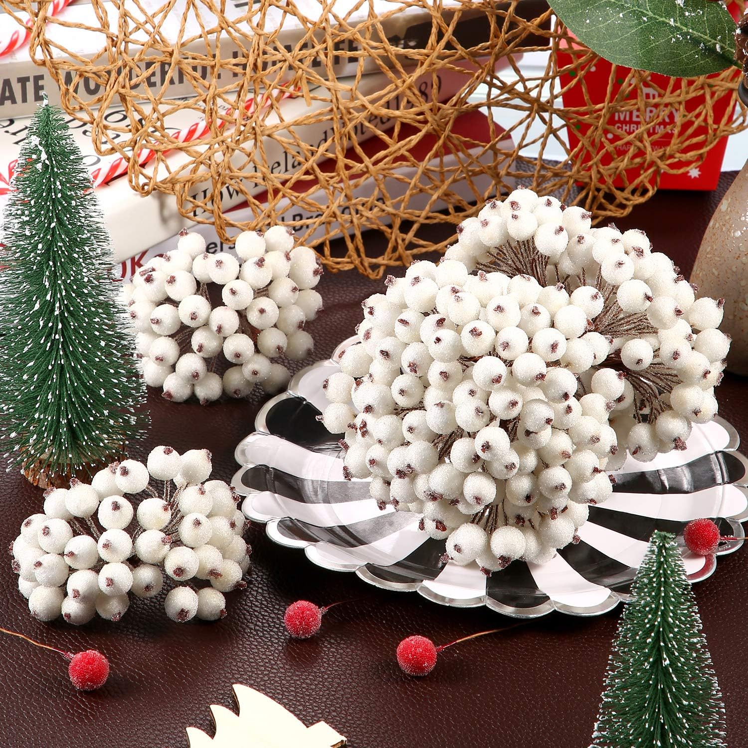 Tatuo 400 Piece Artificial Frosted Holly Berries Fall Decor
