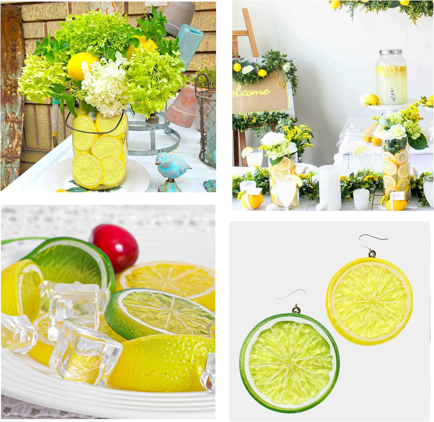 Tevrel 70Pcs Artificial Lifelike Cherries Lemon Slices and Wedges Decor