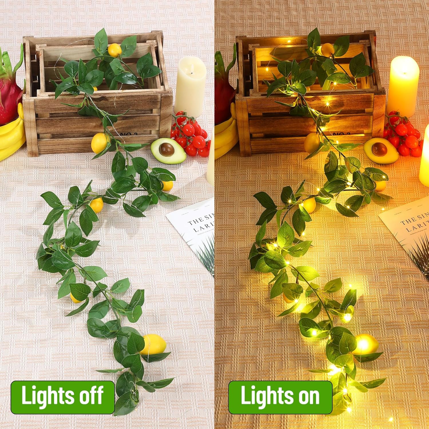 3 Pcs Artificial Lemon Garland with Battery Light
